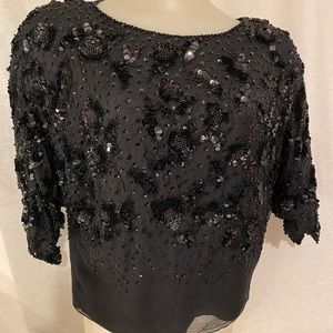 Ladies Fair Lady 100% Pure Silk Black Sequins Top